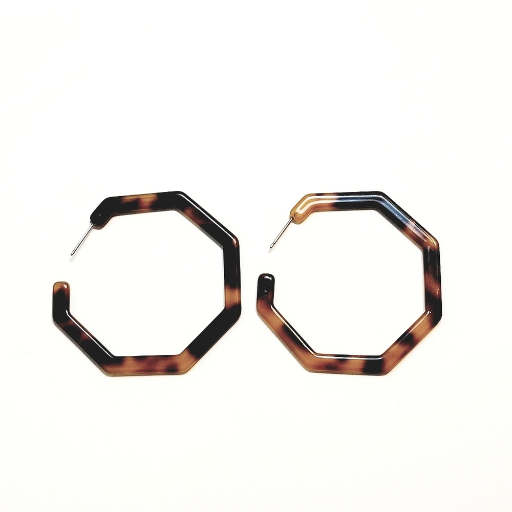 Big octagon shaped tortoise shell acrylic hoops
